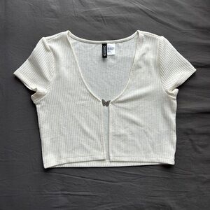 Y2K butterfly white crop top